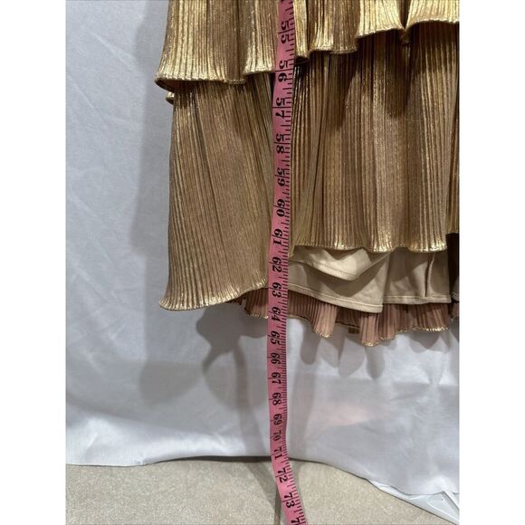 NWT‎ $498 IEENA Mac Duggal [ 4 ] 26740 Ruffle Tiered Lace Up Gown Gold - Picture 9 of 16